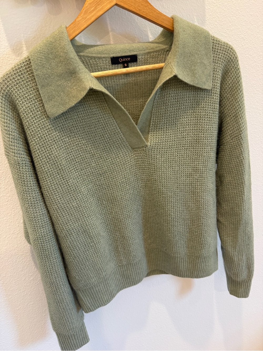 New Quince Baby Alpaca Waffle Stitch Polo Sweater - Picture 3 of 6